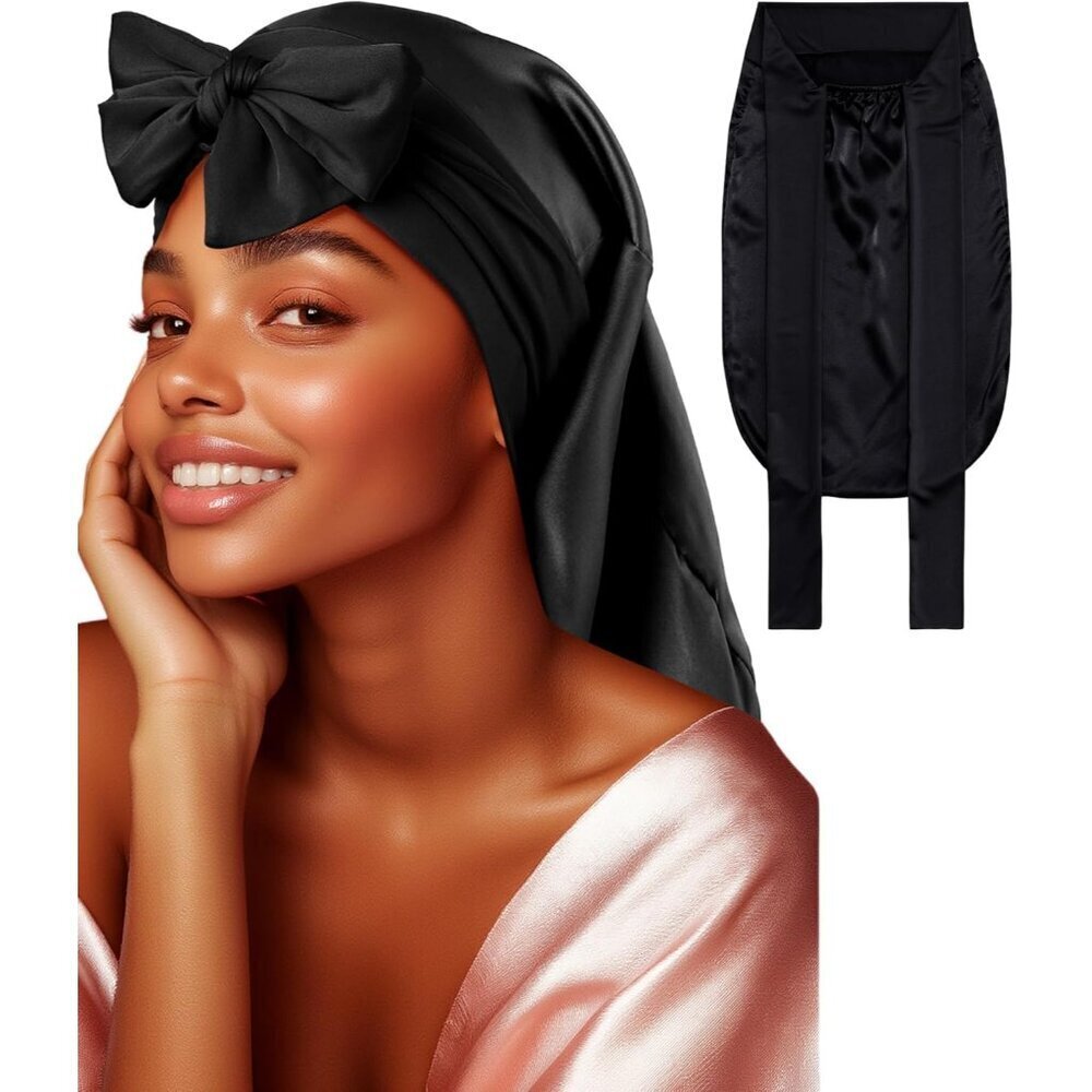 Silk Hair Bonnet Long for Braids Curly Hair Sleep Cap Elastic Tie Women's